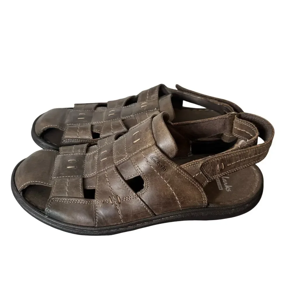 Clark’s Fisherman Sandal Mens 10 Brown Leather Brigham Cove Nubuck Outdoors